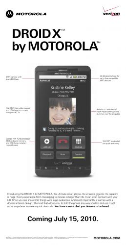 Publicité pour le Motorola Droid X