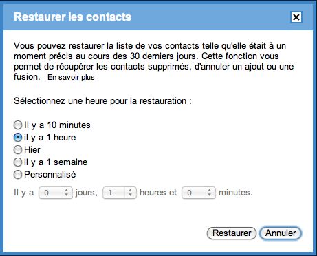 Gmail : restauration des contacts