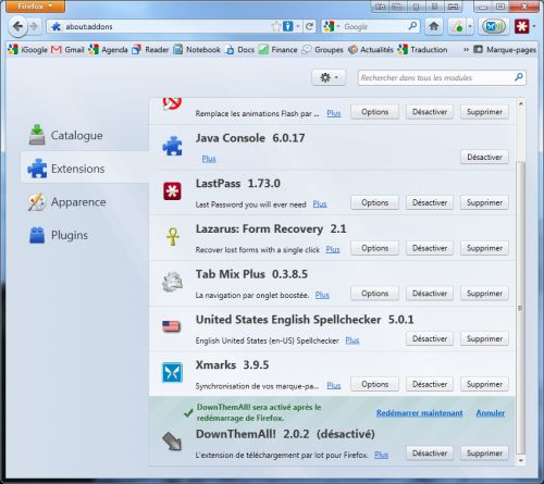 Firefox 4 - Gestionnaire d'extensions